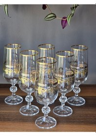 Resim Konyax Sultan Mix 180 Cc Kahve Yanı Kristal Bardak 6'lı 24k El İşçiliği Gerçek Altın İşlemeli Çok Renkli 