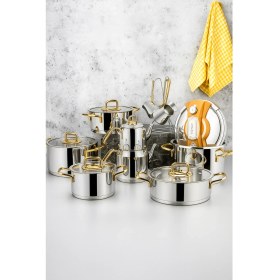 Resim Fodis Özlife 18 Parça Tencere Enza Model Çeyiz Seti Sade Gold 