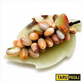 Resim Doğal Oniks Taş Yaprak Tabak & 30 Taneli Üzüm Salkımı - Feng Shui Dekor Objesi - kahve 