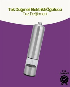 Resim Elektrikli Baharat Öğütücü Pilli Paslanmaz Çelik Otomatik Tuz Karabiber Değirmeni 