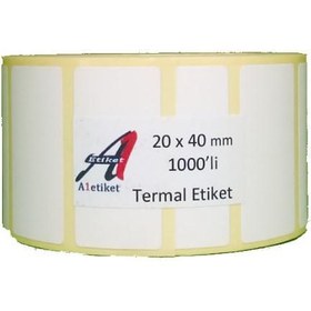 Resim A1 Etiket 20 x 40 mm 10.000 Adet Termal Barkod Etiketi 10 Rulo 