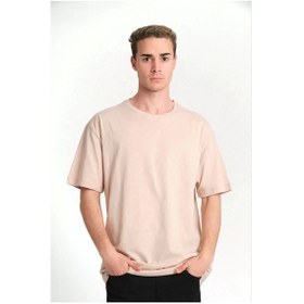 Resim Unisex Düz Biskilet Yaka Oversize T-shirt - Bej Bej 