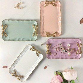 Resim 1 Adet Vintage Dekoratif Tepsi Takı Tepsisi Havlu Tepsisi Saklama Tepsisi Yüzük Kolye Bileklik Küpe Tepsileri Kozmetik Takı Reçine El Sanatları Takı Depolama Gösterme Plakaları Kozmetik Tepsisi 