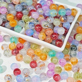 Resim Takı Yapımı için 50 Adet 8mm Cam Boncuk, Altın Pırıltılı El Boyama Açık Renkli Boncuklar, DIY Zanaat ve Kolye Küpeği Aksesuarları için Uzay Boncuklar 