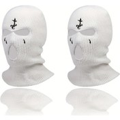 Resim Userfriendly11 Siyah Beyaz 2 Adet Balaklava Yüz Maskesi Yumuşak Akrilik Kış Sporları 3 Delik Tasarım Elde Yıkanabilir Beyaz+beyaz 