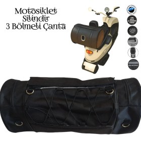 Resim Motosiklet Silindir Çanta 3 Bölmeli 