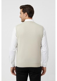 Resim Çizgi Triko Erkek V Yaka Süveter Çelik Örgü Regular Kalıp Bgl-st04840 Taş 
