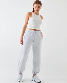 Resim Oversize Unisex Eşofman Altı Gri Melanj - 3 İplik Şardonlu, Paça-Bel Lastikli, Cepli, Rahat Kesim - 2XL / GRİ MELANJ 