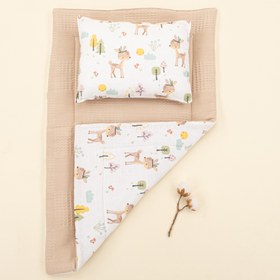 Resim Alt Açma Matı ve Yastık - Çift Taraflı - Bej Waffle - Ceylan 