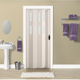 Resim Faran Dekorasyon 115 x 215 Beyaz Renk Camlı Pvc Akordiyon Katlanır Kapı - FRNAKMODEL-53 