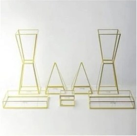 Resim Megaw Geometrik Teraryum Nişan Takımı Düğün Nişan Söz Organizasyon Jardinyer Sunum Seti Pirinç 7 Parça 