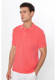 Resim Tudors Erkek Slim Fit Dar Kesim Pamuklu Yumuşak Dokulu Serin Tutan Kumaş Düz Pike Nar Polo Yaka Tişört-31624-nar Nar 