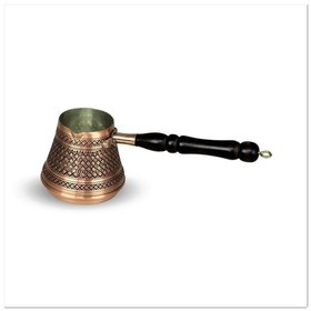 Resim Ahşap Saplı Keski İşleme Bakır Cezve 4 Fincanlık 