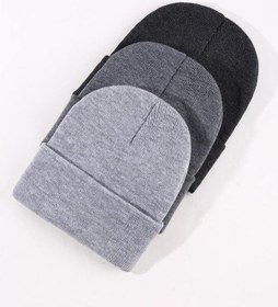 Resim Eke Tekstil Unisex Katlamalı 3'lü Bere Seti Antrasit - Açık Gri - Gri 