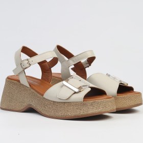 Resim Pierre Cardin ® | PC-7209- 3807 Bej-Kadın Dolgu Topuk Sandalet Ayakkabı 