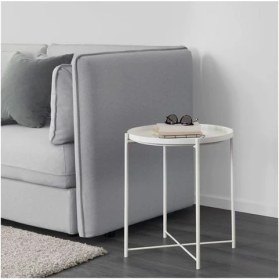 Resim IKEA Tepsili Sehpa, Yuvarlak Beyaz Renk Çıkarılabilir Tepsi - Modern Sehpa 45X53 cm 