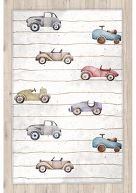 Resim Sevimli Arabalar Bambu Bebek Çocuk Halısı Beyaz 