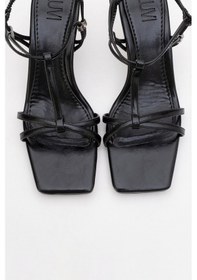 Resim Luvi Shoes Gıbson Siyah Kare Burunlu Kadın Topuklu Sandalet Siyah 