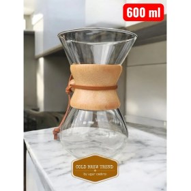 Resim PremiumPort Ahşap Tutacaklı 4 Cup Chemex 600ML Kahve Demleme Cihazı 