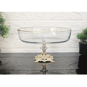 Resim Atabey Home Paşabahçe Oval Borcam Gold Döküm Kare Ayaklı Sunumluk Gold Detaylı 26 cm 