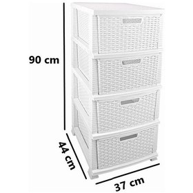 Resim Omnipazar Srl-4002 Rattan Hasır Desen Plastik Komidin Mutfak Sebzelik 4 Katlı Beyaz 