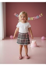 Resim Zekids Kız Bebek Kazayağı Desenli Şort Etek-16541 Pembe 