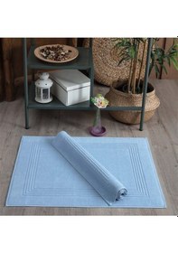 Resim 2'li Ayak Havlusu & Çerçeveli & %100 Pamuk- 60x80 Cm Açık Mavi 