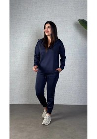 Resim Defymoda Kadın Uzun Kollu Kapüşonlu Ikili Takım Mavi 