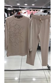 Resim Butik Triko Görünümlü Taş Baskılı Bisiklet Yaka Tesettür Tunik Bluz 