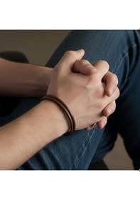Resim Çift Sıra Kahverengi Deri Erkek Bileklik Kahverengi 