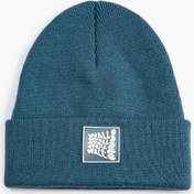 Resim Erkek Basic Bere Slogan Etiket Baskılı Katlama Detaylı 