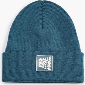 Resim Erkek Basic Bere Slogan Etiket Baskılı Katlama Detaylı 