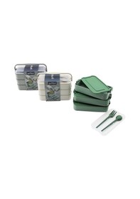 Resim Beslenme Kutusu 3 Katlı X 420ml - Çatal - Kaşık - Tekli Taşıma Kulp Renkli Plastik 5365 