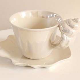 Resim 1 set orijinal tasarım donuk seramik deniz kabuğu şekilli fincan ve tabak, ev dekorasyonu için uygun, kahve fincanı, kahvaltı süt ekmek tabağı, öğle çay pastası hediyesi 