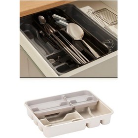 Resim Flora Çift Katlı Çekmece İçi Kaşıklık, Ayrılabilir Çatal Bıçak Kaşık Organizeri Krem 