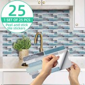 Resim 25 Adet Kendinden Yapışkanlı Fayans Çıkartması, Banyo Mutfak Oturma Odası İçin Suya Dayanıklı Duvar Dekoru, Su Geçirmez DIY Duvar Stickerları, Ev Dekorasyonu 
