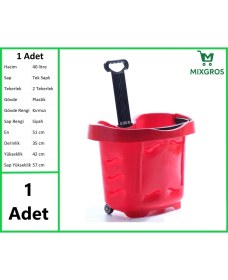 Resim Tekerlekli Plastik Market Alışveriş El Sepeti 40 Litre Kırmızı 1 Adet 