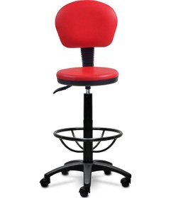 Resim Ofiscombin Döner Tekerlekli Amortisörlü Arkalıklı Sırtlı Yüksek Tabure Kirmizi Deri 00047499500 