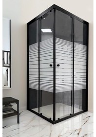 Resim Durul Duşakabin Kare Siyah Profil Çizgili Cam Siyah 