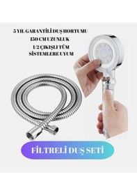 Resim Ayarlanabilir 5 Fonksiyonlu Yüksek Basınçlı Duş Başlığı ,çelik Örgülü Lüks Duş Hortumu 150 Cm Set Beyaz 