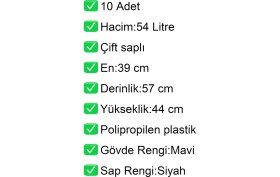 Resim Akdenizpos Tekerlekli Plastik Market Alışveriş El Sepeti 54 Litre Mavi 10 Adet 