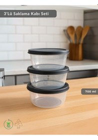 Resim Jet's Home Yuvarlak 3'lü Saklama Kabı Bpa Free Derin Dondurucu İçin Uygun Beslenme Kabı 700 Ml Şeffaf 
