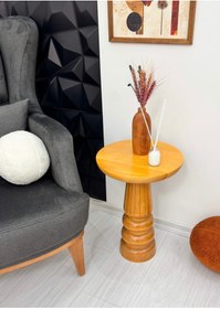 Resim ASELYA HOME Ahşap Tekli Mantar Yan Sehpa Modern 50cm Meşe Renk Fiskos Çiçeklik 