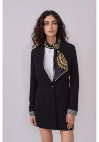 Resim Walkenzo Etnik Altın Mandala Desenli Şık Özel Tasarım Kadın Kravat Fular Gold 