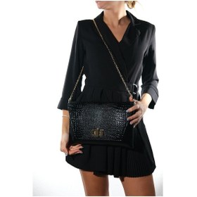 Resim Maorı Siyah Baskı Rugan Kadın Clutch Çanta 