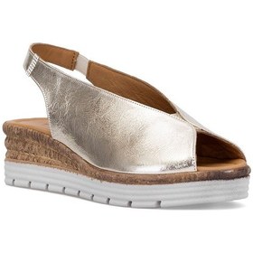 Resim Elit Zeyn8094 Kadın Hakiki Deri Ortopedik Dolgu Topuk Sandalet Altın Altın 