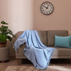 Resim Buca Yün Kazayağı Desenli Koltuk Örtüsü - Mavi - 130x170 cm 