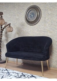 Resim Zafir İkili Teddy Gold Kaplama Sivriltme Ayak Çay Seti Koltuk İkili Berjer , Balkon, Salon, Ofis Siyah 