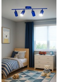 Resim Spoti 4'lü Mavi Renk Beyaz Işık Modern Tasarım Salon - Mutfak - Banyo Spot Ledli Sıralı Avize Mavi 