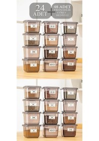 Resim 24'lü Set Baharatlık - Etiketli Kare Baharat Saklama Kabı Seti Antrasit 24 X 0,50 Lt Baharat Takımı Antrasit 